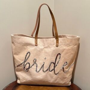 Bride Canvas Tote Bag with Tan Handles